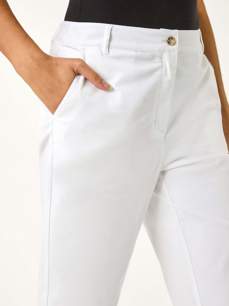 Roman White Plain Cotton Chino Trousers - Image 5 of 5