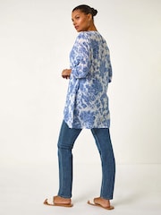 Roman Sky Blue Floral Print Pleat Front Top - Image 3 of 5