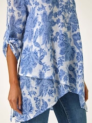 Roman Sky Blue Floral Print Pleat Front Top - Image 5 of 5