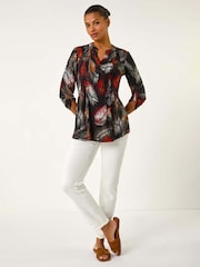 Roman Green Palm Print Pintuck Stretch Shirt - Image 2 of 5