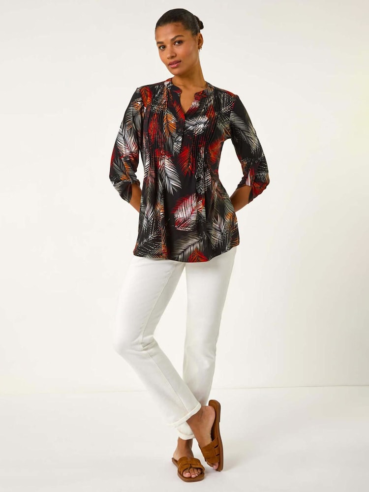 Roman Green Palm Print Pintuck Stretch Shirt - Image 2 of 5