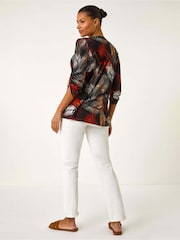 Roman Green Palm Print Pintuck Stretch Shirt - Image 3 of 5
