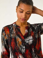 Roman Green Palm Print Pintuck Stretch Shirt - Image 4 of 5