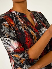 Roman Green Palm Print Pintuck Stretch Shirt - Image 5 of 5