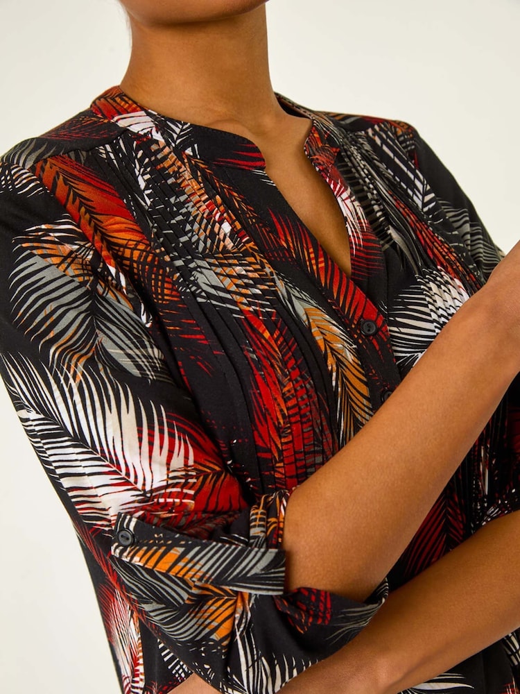 Roman Green Palm Print Pintuck Stretch Shirt - Image 5 of 5