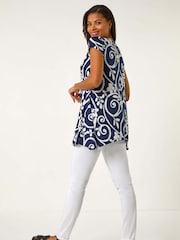 Roman Blue Floral Print Hanky Hem Tunic Top - Image 3 of 5