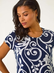 Roman Blue Floral Print Hanky Hem Tunic Top - Image 4 of 5