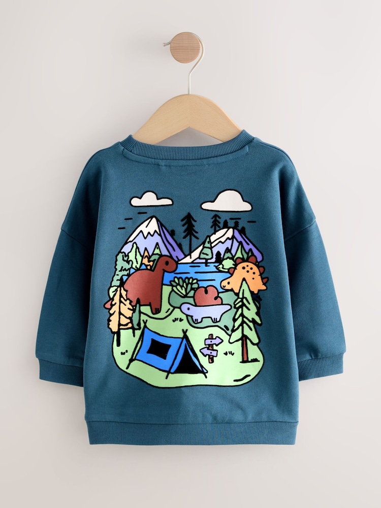 Blue Dinosaur Back Printed Crew Neck Jersey Sweatshirt (3mths-7yrs) - Image 2 of 4 Blue Dinosaur Back Printed Crew Neck Jersey Sweatshirt (3mths-7yrs) - Image 2 of 4