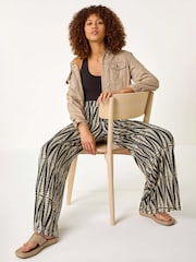 Roman Black Mono Print Wide Leg Stretch Trousers - Image 1 of 5