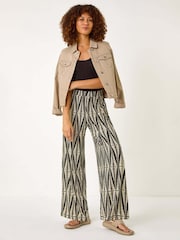 Roman Black Mono Print Wide Leg Stretch Trousers - Image 2 of 5