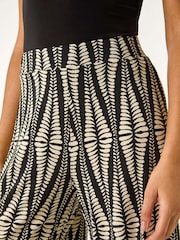 Roman Black Mono Print Wide Leg Stretch Trousers - Image 5 of 5