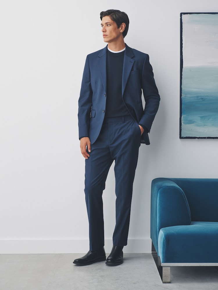 Navy Slim Fit Wool Blend Motionflex Suit Trousers - Image 1 of 4