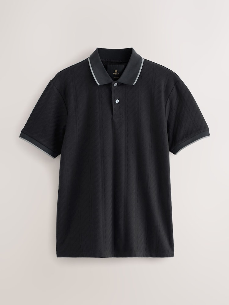 Black Slim Fit Smart Quarter Zip Polo Shirt - Image 1 of 3
