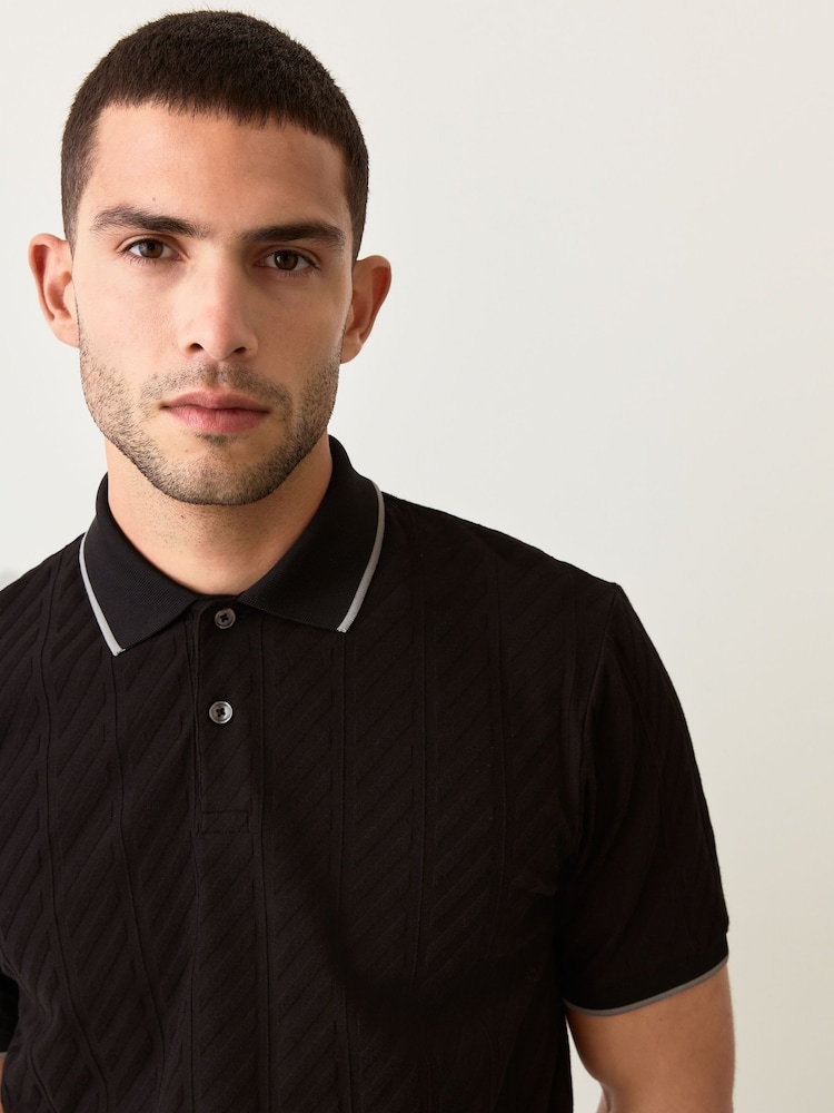 أسود - تلبيس ضيق - Smart Jaquard Polo Shirt - صورة 1 من 8 أسود - تلبيس ضيق - Smart Jaquard Polo Shirt - صورة 1 من 8