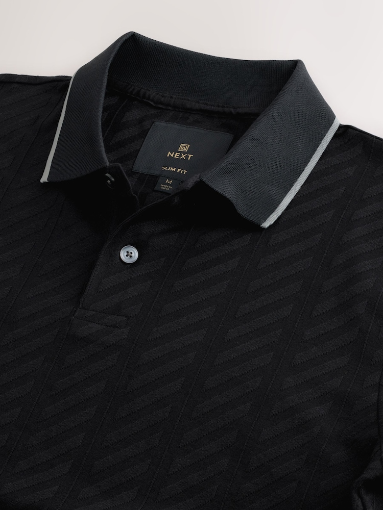 Black Slim Fit Smart Quarter Zip Polo Shirt - Image 2 of 3