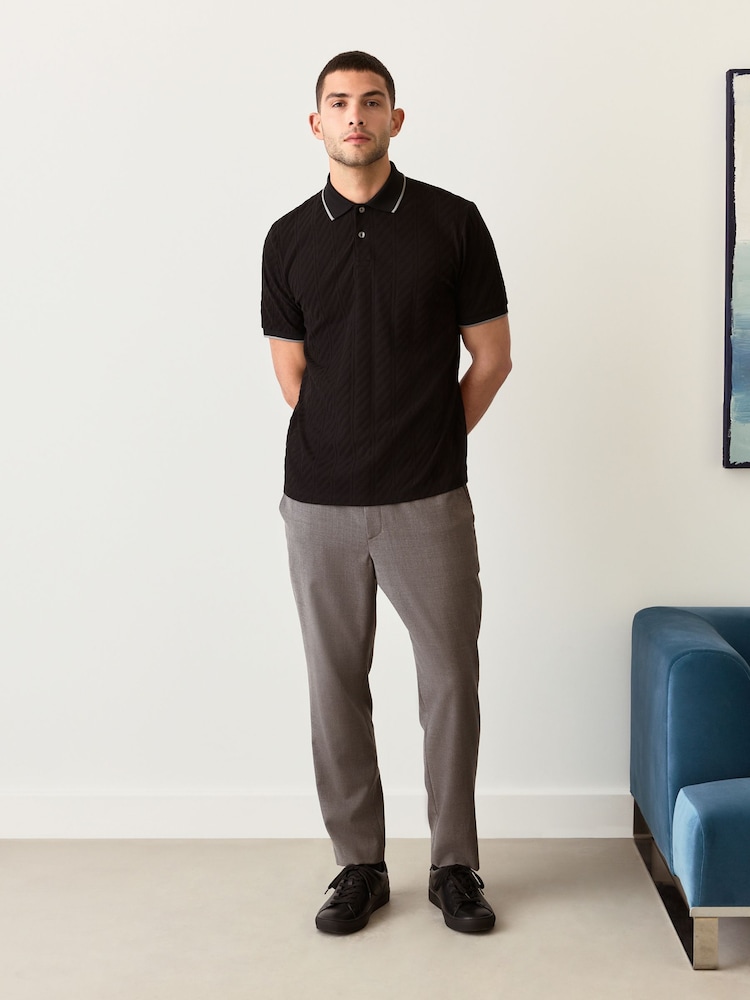 أسود - تلبيس ضيق - Smart Jaquard Polo Shirt - صورة 2 من 8 أسود - تلبيس ضيق - Smart Jaquard Polo Shirt - صورة 2 من 8