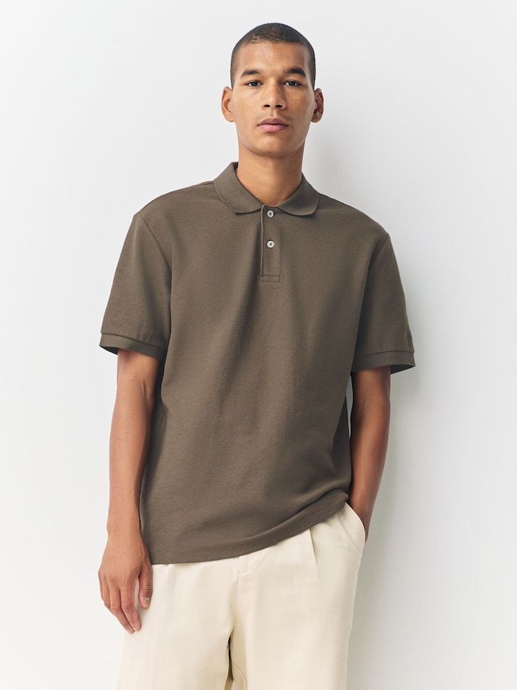 Stone Neutral Textured Smart Polo Shirt - Image 1 of 7 Stone Neutral Textured Smart Polo Shirt - Image 1 of 7