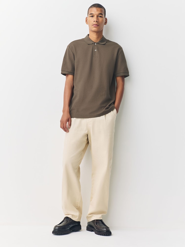 Stone Neutral Textured Smart Polo Shirt - Image 2 of 7 Stone Neutral Textured Smart Polo Shirt - Image 2 of 7