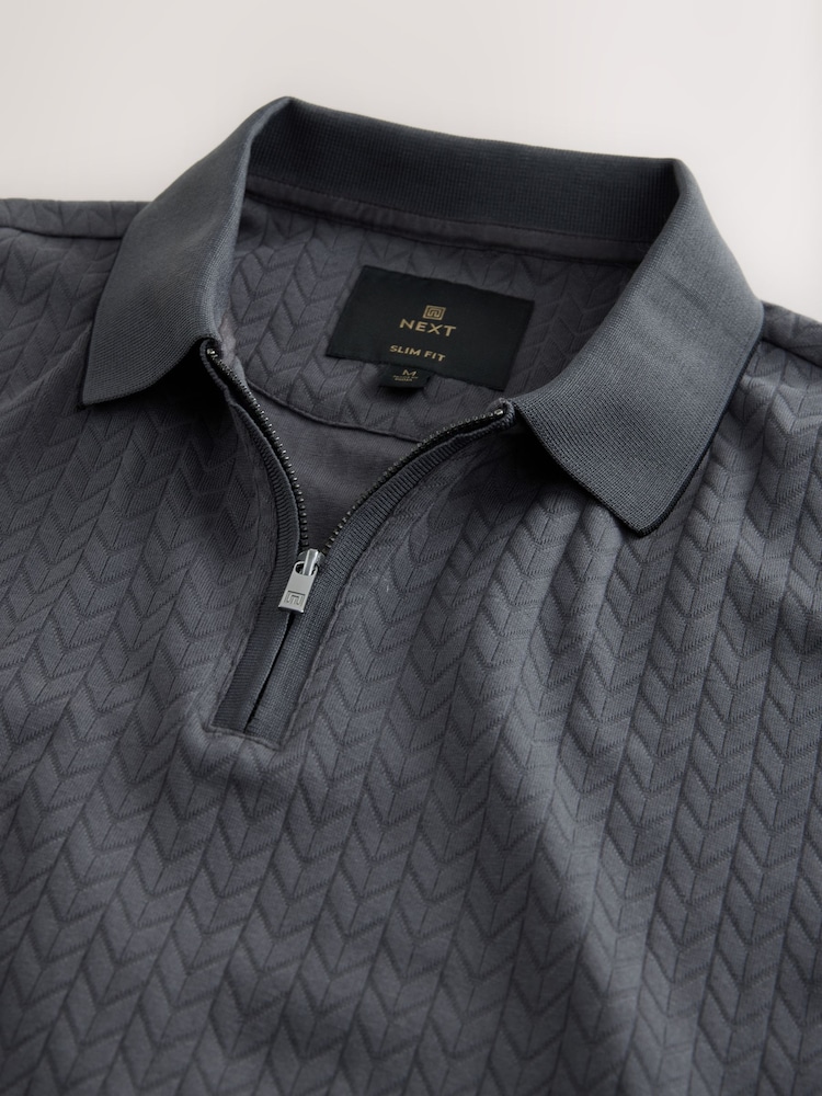 Gris - Corte slim - Polo elegante con cremallera de un cuarto - Imagen 2 de 3