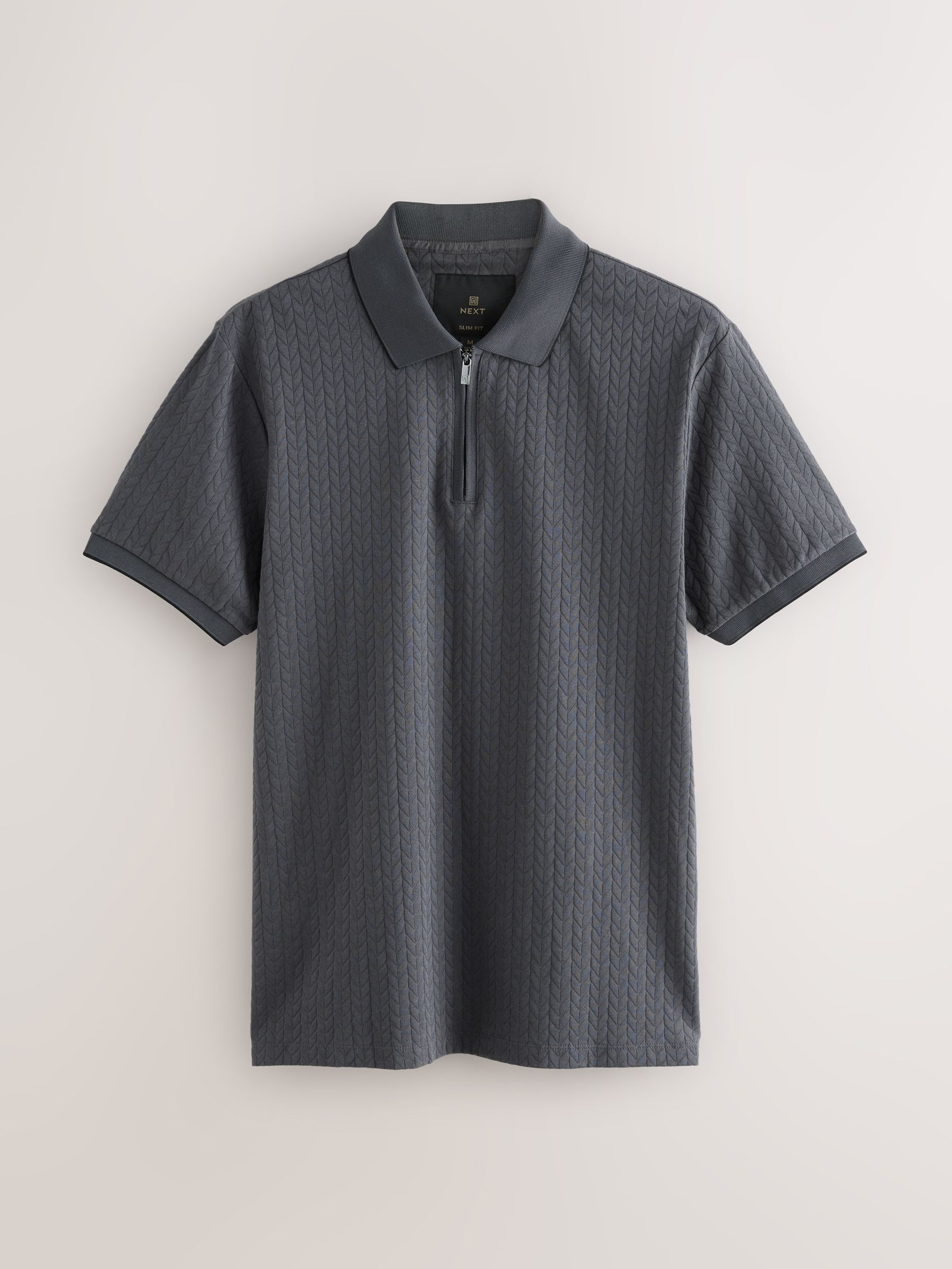 Buy Slate Grey Zip Neck N. Premium Smart Jaquard Polo Shirt from