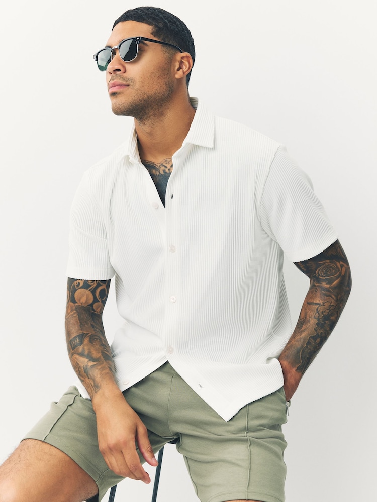Ecru Textured Smart Jersey Shirt - Image 1 of 7 Ecru Textured Smart Jersey Shirt - Image 1 of 7