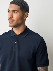 Navy Blue Textured Smart Polo Shirt - Image 1 of 7