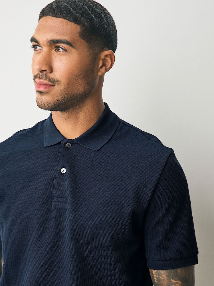 Navy Blue Textured Smart Polo Shirt - Image 1 of 7