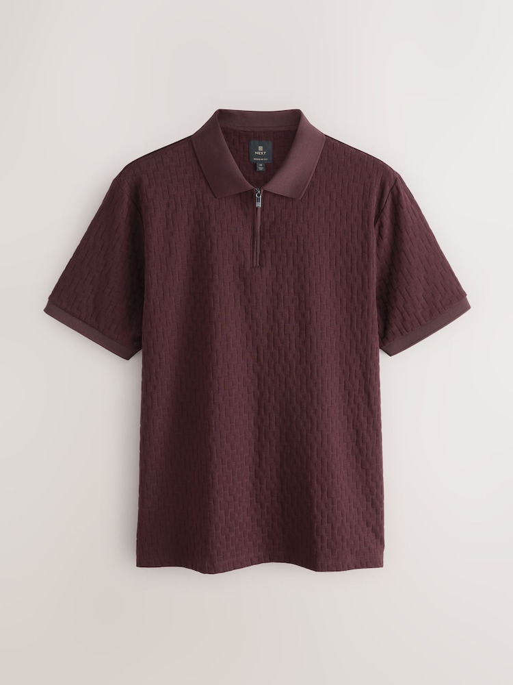 Burgundy Red Regular Fit Smart Quarter Zip Polo Shirt - Image 1 of 3