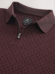 Burgundy Red Regular Fit Smart Quarter Zip Polo Shirt - Image 3 of 3