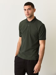 Olive Green Regular Fit Smart Quarter Zip Polo Shirt - Image 4 of 8