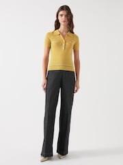 LK Bennett Yellow Yellow Fiona Cotton Blend Collar Stripe Floral Print Knit Top - Image 1 of 4