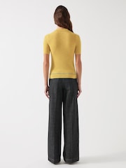 LK Bennett Yellow Yellow Fiona Cotton Blend Collar Stripe Floral Print Knit Top - Image 2 of 4