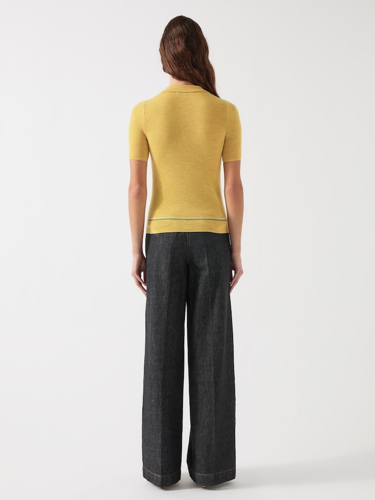 LK Bennett Yellow Yellow Fiona Cotton Blend Collar Stripe Floral Print Knit Top - Image 2 of 4