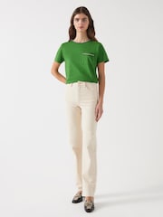 LK Bennett Green Vita Treetop Cotton Plaited Trim 100% Cotton T-Shirt - Image 2 of 4
