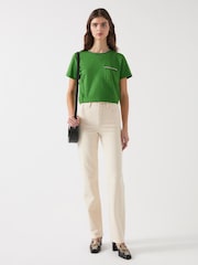 LK Bennett Green Vita Treetop Cotton Plaited Trim 100% Cotton T-Shirt - Image 4 of 4