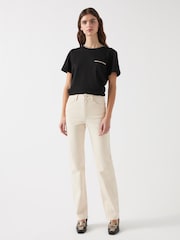 LK Bennett Black Vita Mono Tape Trim 100% Cotton T-Shirt - Image 1 of 3