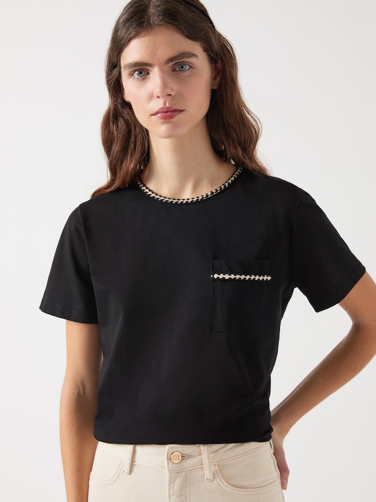 LK Bennett Black Vita Mono Tape Trim 100% Cotton T-Shirt - Image 3 of 3