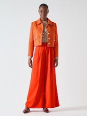LK Bennett Orange Vita Cotton Blend Collar Tweed Jacket - Image 2 of 4