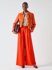 LK Bennett Orange Vita Cotton Blend Collar Tweed Jacket - Image 3 of 4