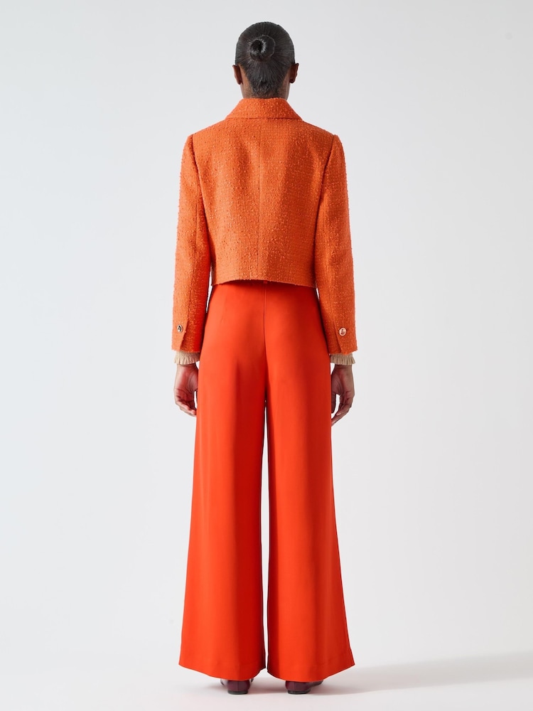 LK Bennett Orange Vita Cotton Blend Collar Tweed Jacket - Image 4 of 4