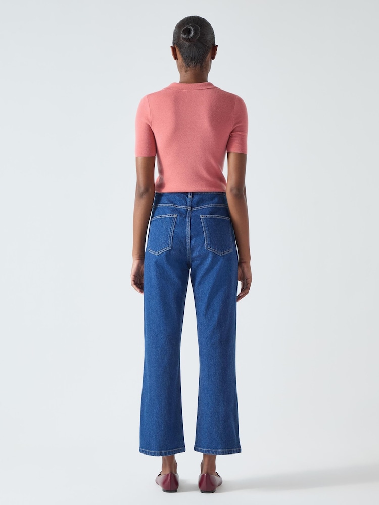 LK Bennett Fiona Blush Cotton Blend Collar Stripe Floral Print Knit Top - صورة 2 من 4