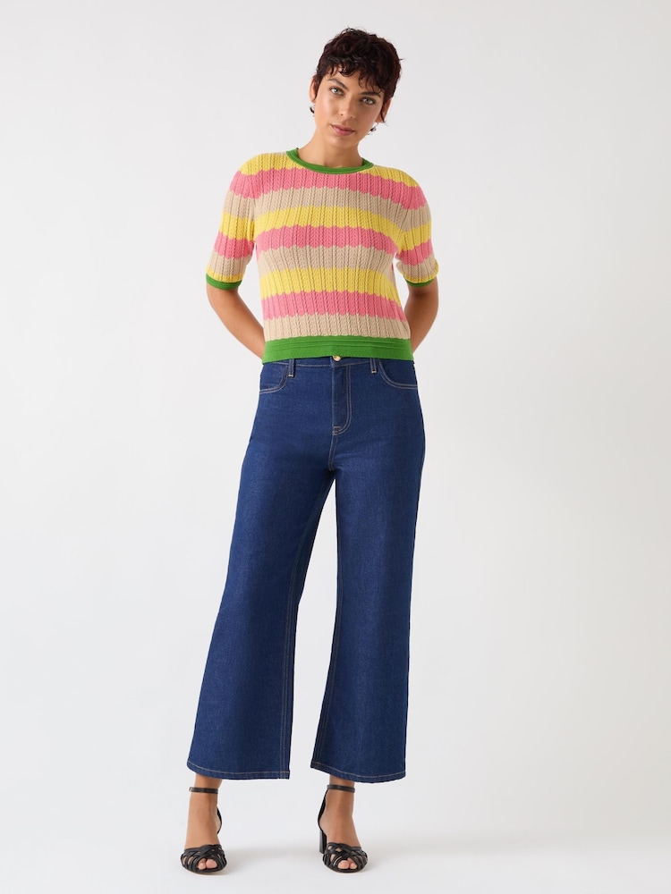 LK Bennett Green Cinzia Treetop Multicoloured Cotton Blend Zig Zag Pointelle Knit Top - Image 1 of 6