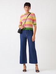 LK Bennett Green Cinzia Treetop Multicoloured Cotton Blend Zig Zag Pointelle Knit Top - Image 3 of 6