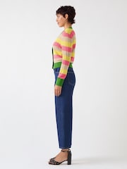 LK Bennett Green Cinzia Treetop Multicoloured Cotton Blend Zig Zag Pointelle Knit Top - Image 4 of 6
