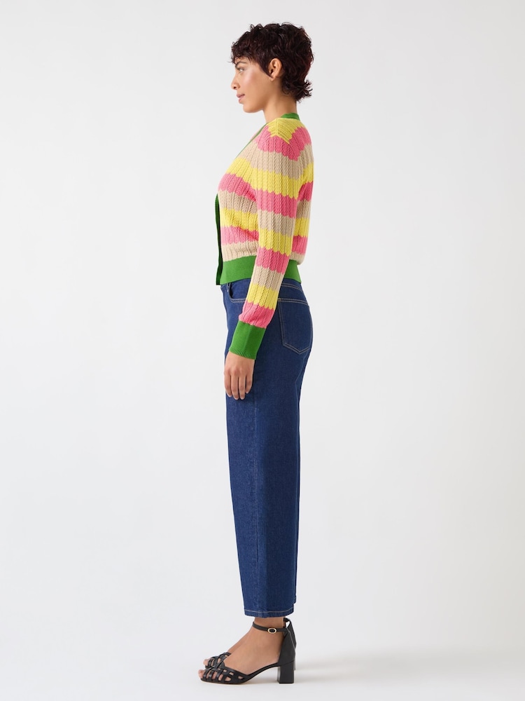 LK Bennett Green Cinzia Treetop Multicoloured Cotton Blend Zig Zag Pointelle Knit Top - Image 4 of 6