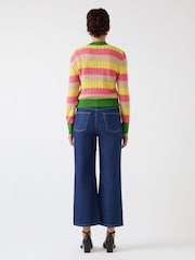LK Bennett Green Cinzia Treetop Multicoloured Cotton Blend Zig Zag Pointelle Knit Top - Image 5 of 6