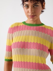 LK Bennett Green Cinzia Treetop Multicoloured Cotton Blend Zig Zag Pointelle Knit Top - Image 6 of 6