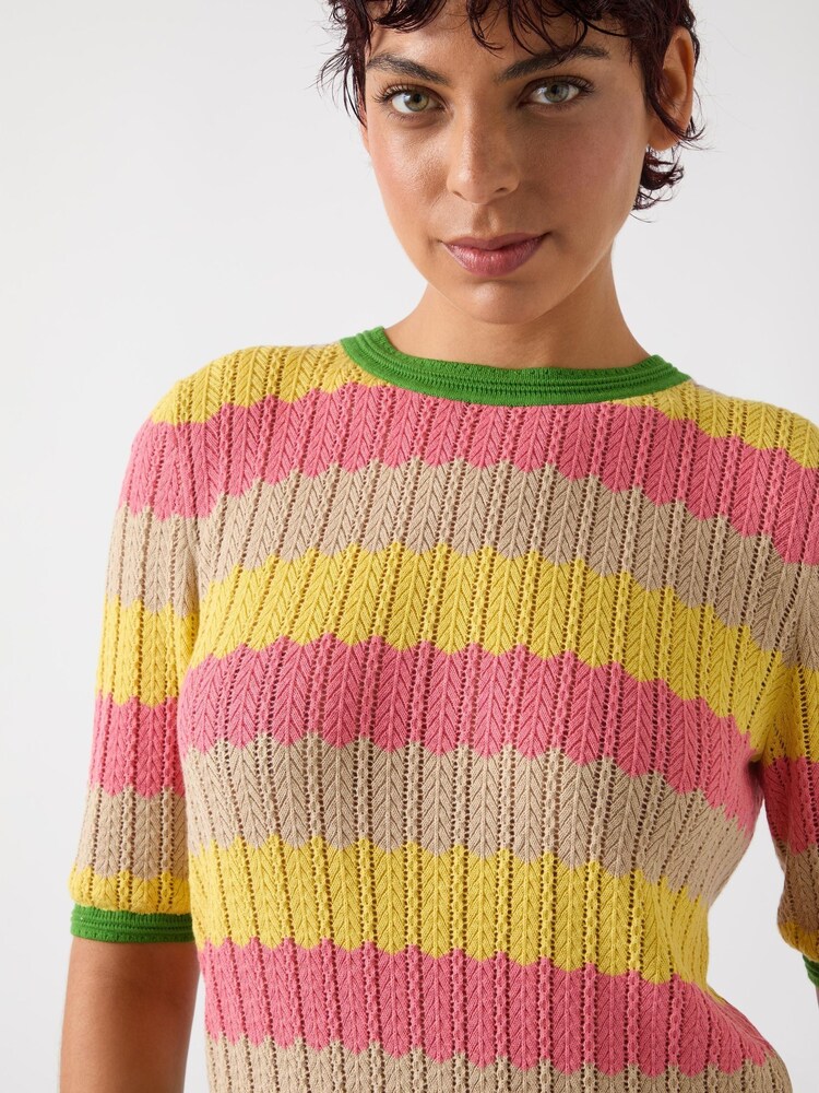 LK Bennett Green Cinzia Treetop Multicoloured Cotton Blend Zig Zag Pointelle Knit Top - Image 6 of 6