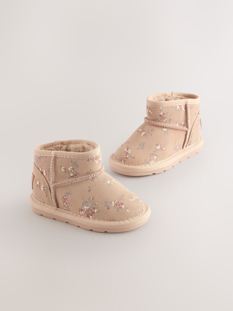 Neutral Floral Water Repellent Standard Fit (F) Suede Pull On Boots - Image 1 of 5
