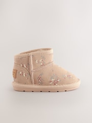 Neutral Floral Water Repellent Standard Fit (F) Suede Pull On Boots - Image 2 of 5